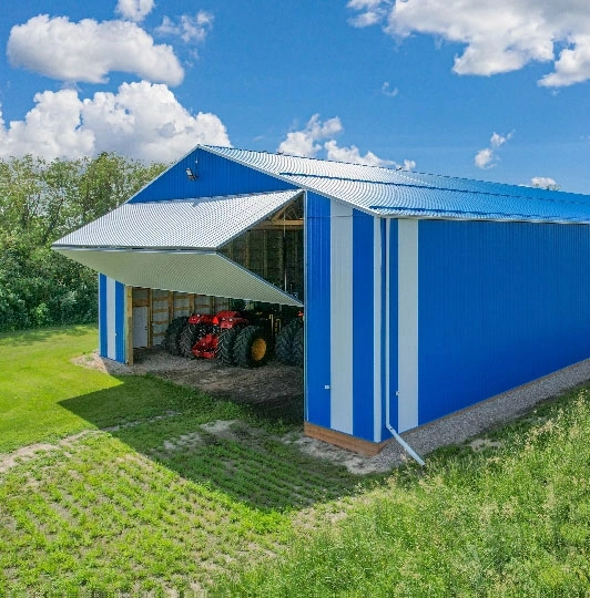 Agriculture shop with blue siding